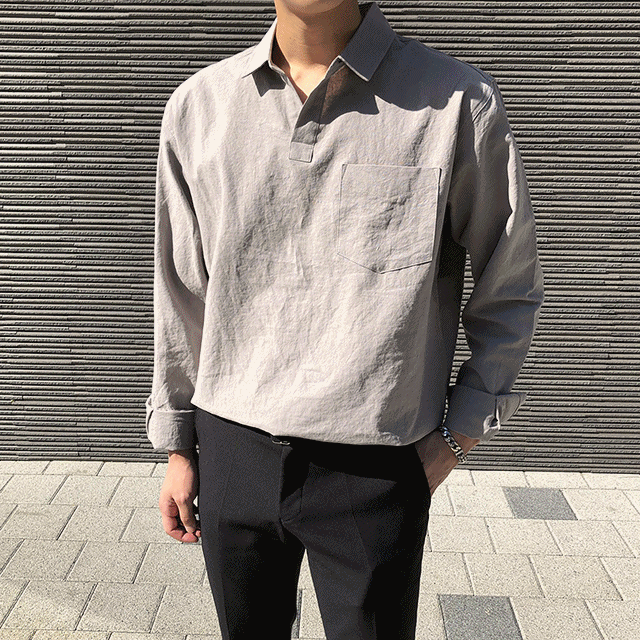 남자 봄여름 루즈핏 린넨 반오픈 여름셔츠 (3color)